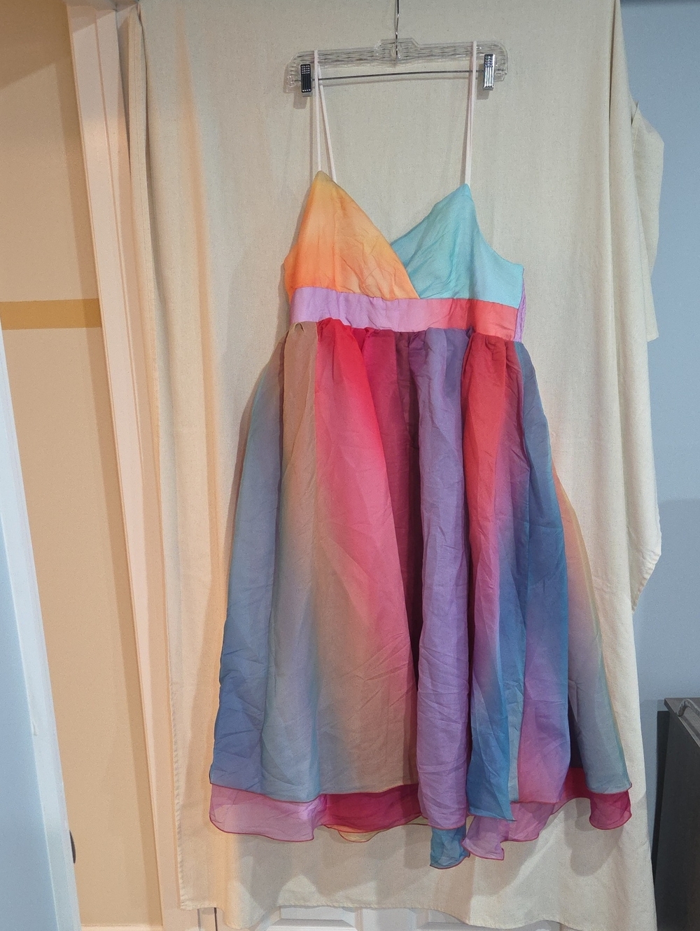 Rainbow Ombre Spaghetti-Strap Midi Dress